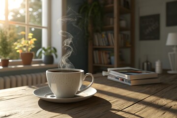 Obraz premium Cozy Coffee Cup on Wooden Table in Warm Indoor Setting