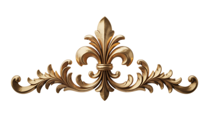 Ornate Gold Fleur de Lis Ornament isolated on a transparent background
