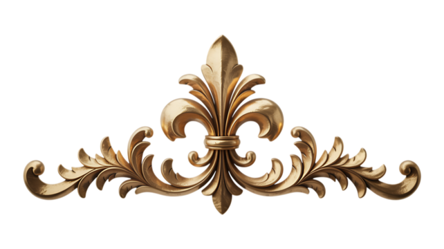 Ornate Gold Fleur de Lis Ornament isolated on a transparent background