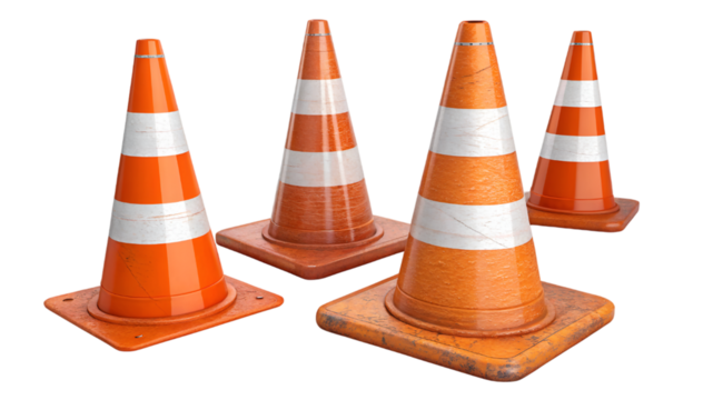 traffic cones collection isolated on transparent background