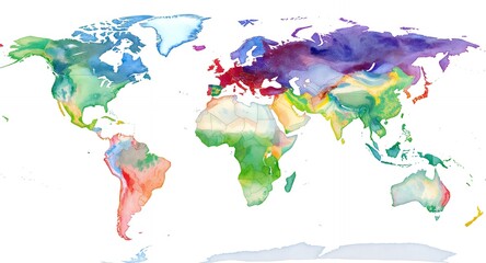 Naklejka premium Colorful Watercolor World Map Illustration