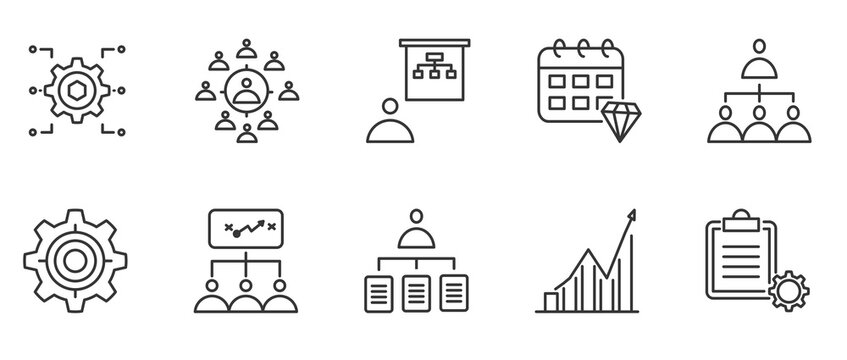 Strategy Management Illustration Icon Outline Set Collection Pack