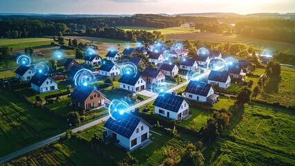 Smart Homes Solar Panel Network Aerial View - Powered by Adobe