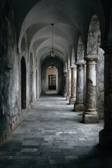 Ancient stone hallway, arched passage