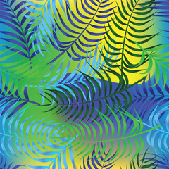 Floral seamless pattern with colorful palm leaves. tropical background	
