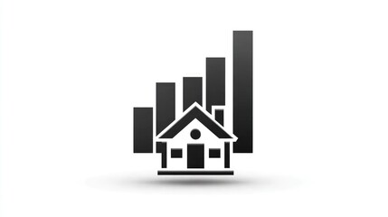 A stylized house icon overlaid with rising bar graphs, suggesting real estate market growth