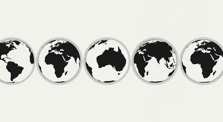 Five Globes Different Perspectives Global View World Map