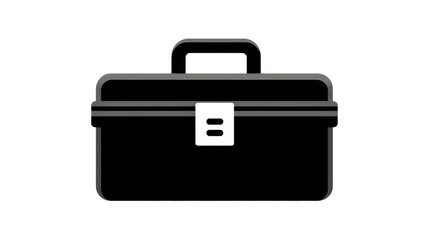 Simple black toolbox icon, front view, with handle and latch