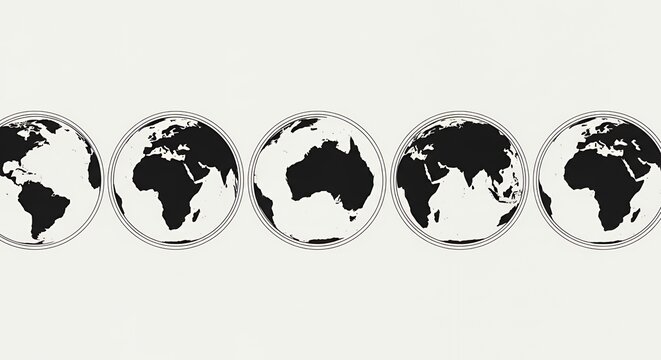 Five Globes Different Perspectives Global View World Map