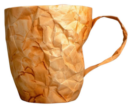 PNG Mug in style of crumpled handicraft beverage pottery. - Powered by Adobe