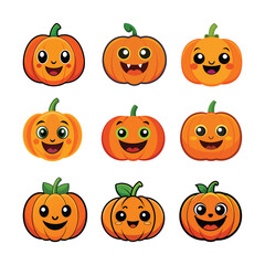 Cartoon Pumpkin Emotions Vector Set Funny Halloween Characters white background