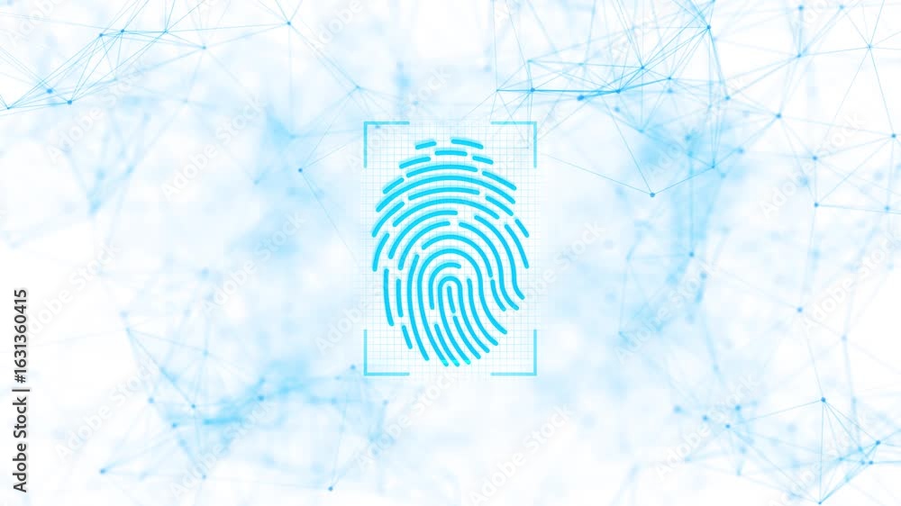 Aufkleber cyber security, identity verification, large glowing blue finger print on chip sensor. digital cyber