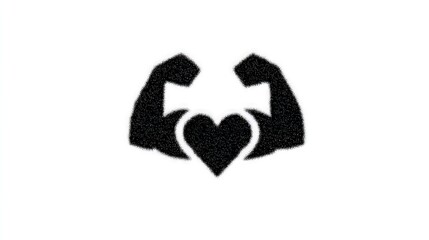 Fototapeta premium Black silhouette of two biceps holding a heart