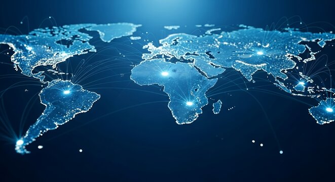 Global Network Connections Digital World Map Technology