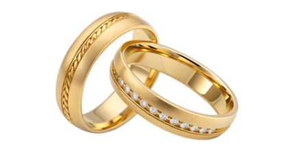 simple and unique gold wedding rings isolated on transparent background 