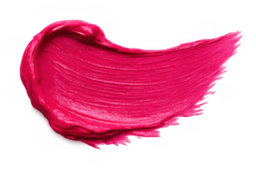 Pink lipstick smear creating artistic swirl, blending bold color against transparent backdrop, highlighting cosmetic design elements
