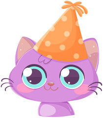 Cute cartoon cat wearing a party hat.