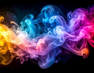 Obraz premium Colorful smoke swirls on black background