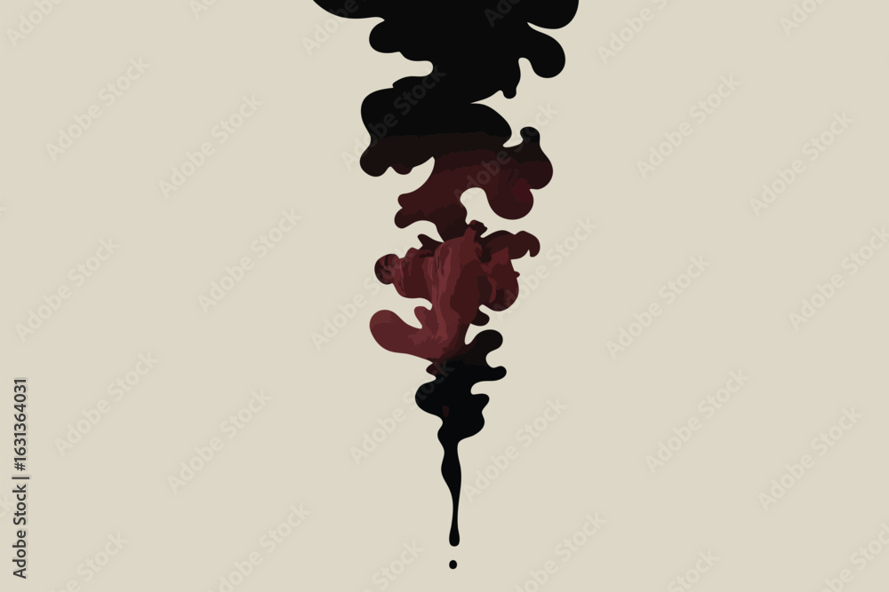 Aufkleber a stylized depiction of a dark fluid cascade with a gradient from black to red on a light background
