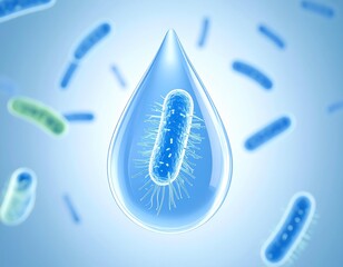 3D Scientific Illustration of Legionella Bacteria Inside Water Droplet – Editorial Visualization of Legionnaires’ Disease Transmission
