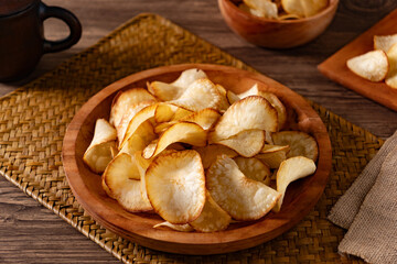 Rustic traditional presentation of cassava chips