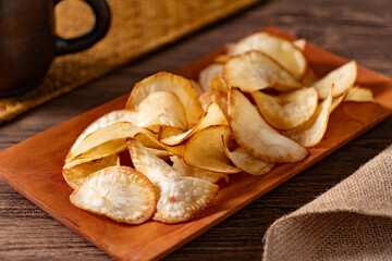 Rustic traditional presentation of cassava chips