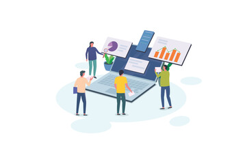 Business people characters. teamwork market business, Discussing and Meeting. coworkers and division Team. Flat Isometric Vector Illustration.	