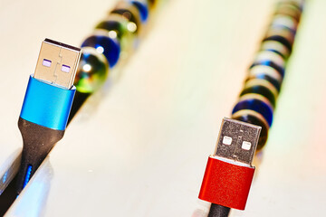 Red blue usb cables for connection of various devices