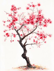 traditional chinese painting, sakura tree, high detail, uncropped, detailed