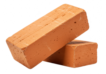Two red clay bricks stacked together, isolated on transparent background