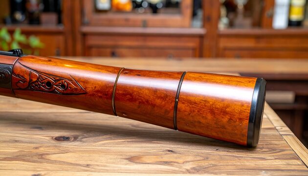 Antique wooden rifle stock detail