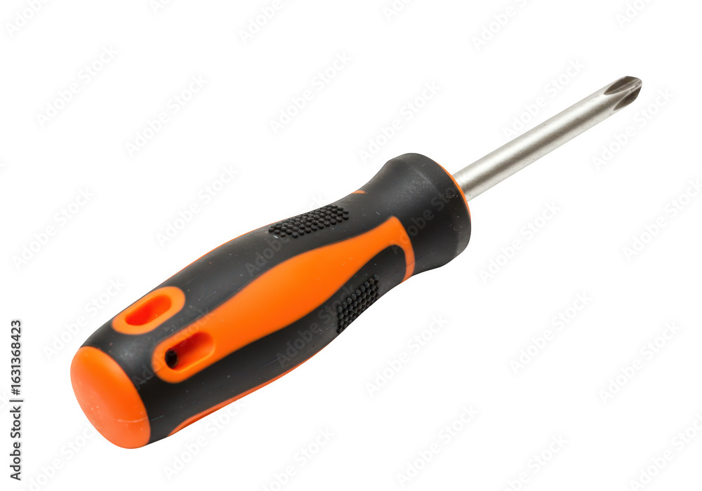 Poster screwdriver tool with orange and black handle isolated on transparent background
