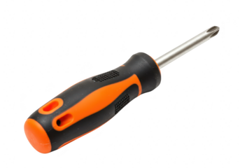 Screwdriver tool with orange and black handle isolated on transparent background