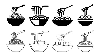 Noodle Bowl Icon Set – Vector and Outline.