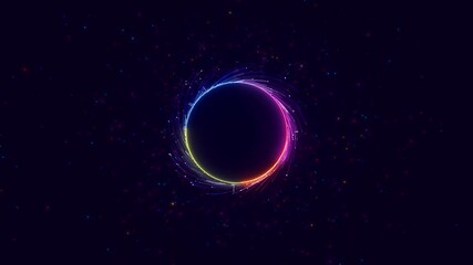 Glowing neon ring dynamic light trails emits energy across deep space-like background. circular symmetry for technology, music visualizers, sci-fi scenes, digital interfaces, futuristic themes. - Powered by Adobe