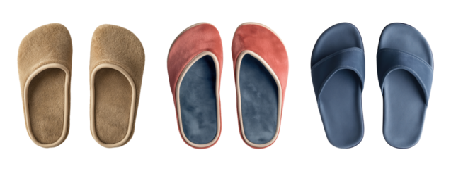 Set of home slippers isolated on transparent background