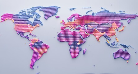 Stylized World Map with Colorful Dot Pattern