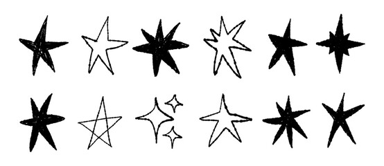 Hand Drawn Doodle Star Shapes Vector Set ,Grunge Textured Stars