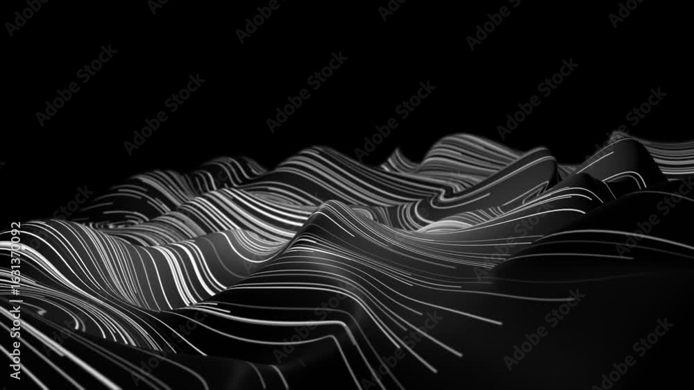 Poster white and black color digital data wave with dynamic lines hi-tech design dark technology background