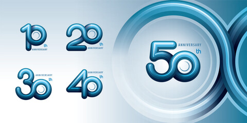 Set 10 to 50 years Anniversary logotype design, Ten to Fifty years Celebrating Logo. Abstract embossed Balloon Infinity Round number 10, 20, 30 ,40, 50, Infinity loop logo Rounded line for celebration