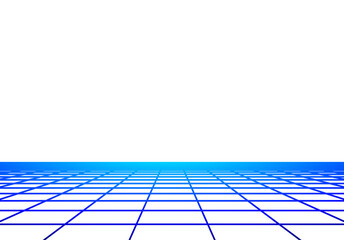 Minimalistic grid floor with retro 80s synthwave style and aesthetics, isolated floor perspective view element. Retro computer horizon and terrain