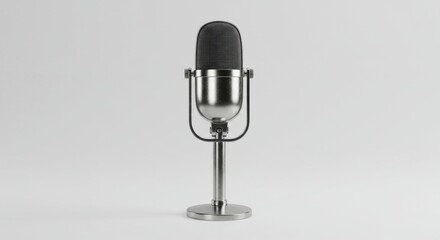 Vintage studio microphone on a stand isolated on a white background