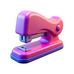 Glossy purple and pink stapler 3d icon in holographic color with modern rounded design and metallic details isolated on transparent background.