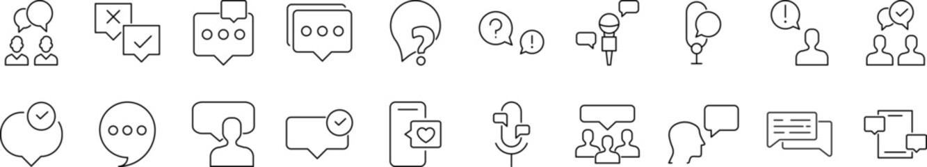 Speech Bubble, Talk, Dialogue Simple Isolated Line Icons Collection. Editable Stroke. Perfect for Web Sites, Books, Cards, Apps