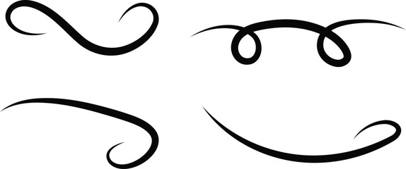 Swoosh and swoop underline. Memo note highlight. Handwritten underline accent element. Handdrawn scribble pen strokes
