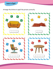 Learn to spell. Worksheet for preschool education. Learn to read and write. Phonics worksheets. Rhyming words.