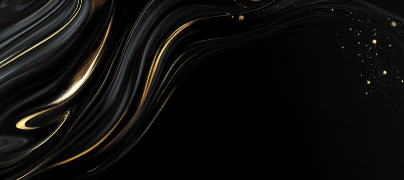 Elegant Black and Gold Fluid Abstract Texture with Glittering Swirls and Contemporary Marble Design