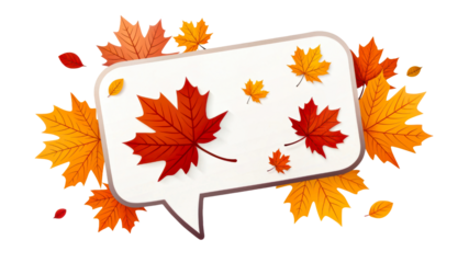 Colorful autumn leaves in a speech bubble design