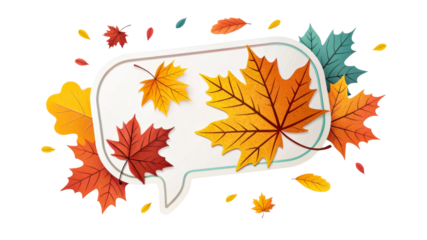 Colorful autumn leaves in a speech bubble design