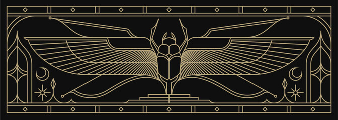  sacred Scarab egypt culture wall art design. beetle with wings Vector illustration logo, personifying the god Khepri. Symbol of the ancient Egyptians

